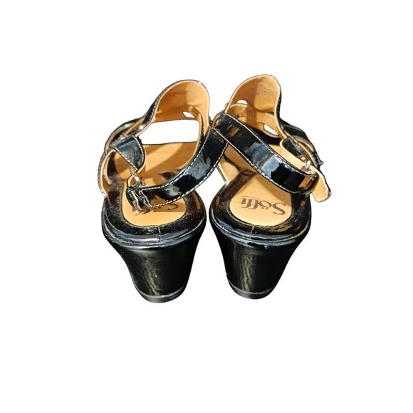 Sofft Black Patent Leather Studded Wedge Sandals Size 10 w/ Adjustable Strap - Picture 3 of 8